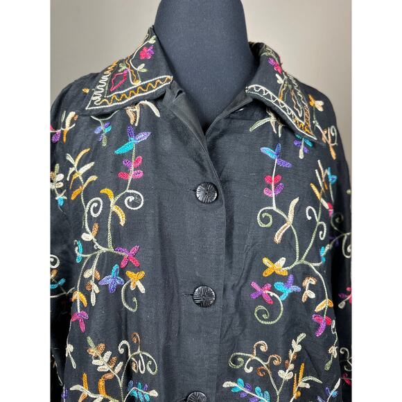 Life Style Black Floral Silk Blend Embroidered Long Sleeve Lightweight Jacket M - Picture 4 of 15